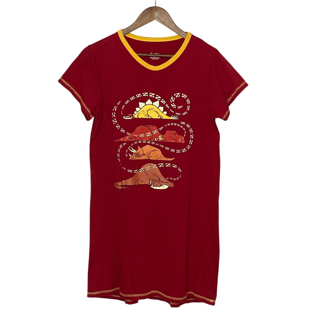 Svaha Womens Dinosaur Nightshirt Size XS S Red Organic Cotton STEM Geek Nerdy